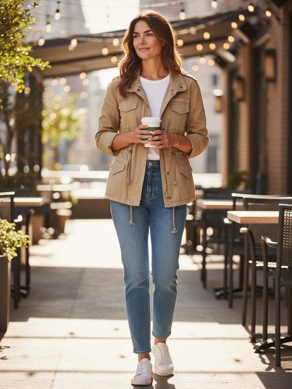 Izod Khaki Drawstring Waist Field Jacket